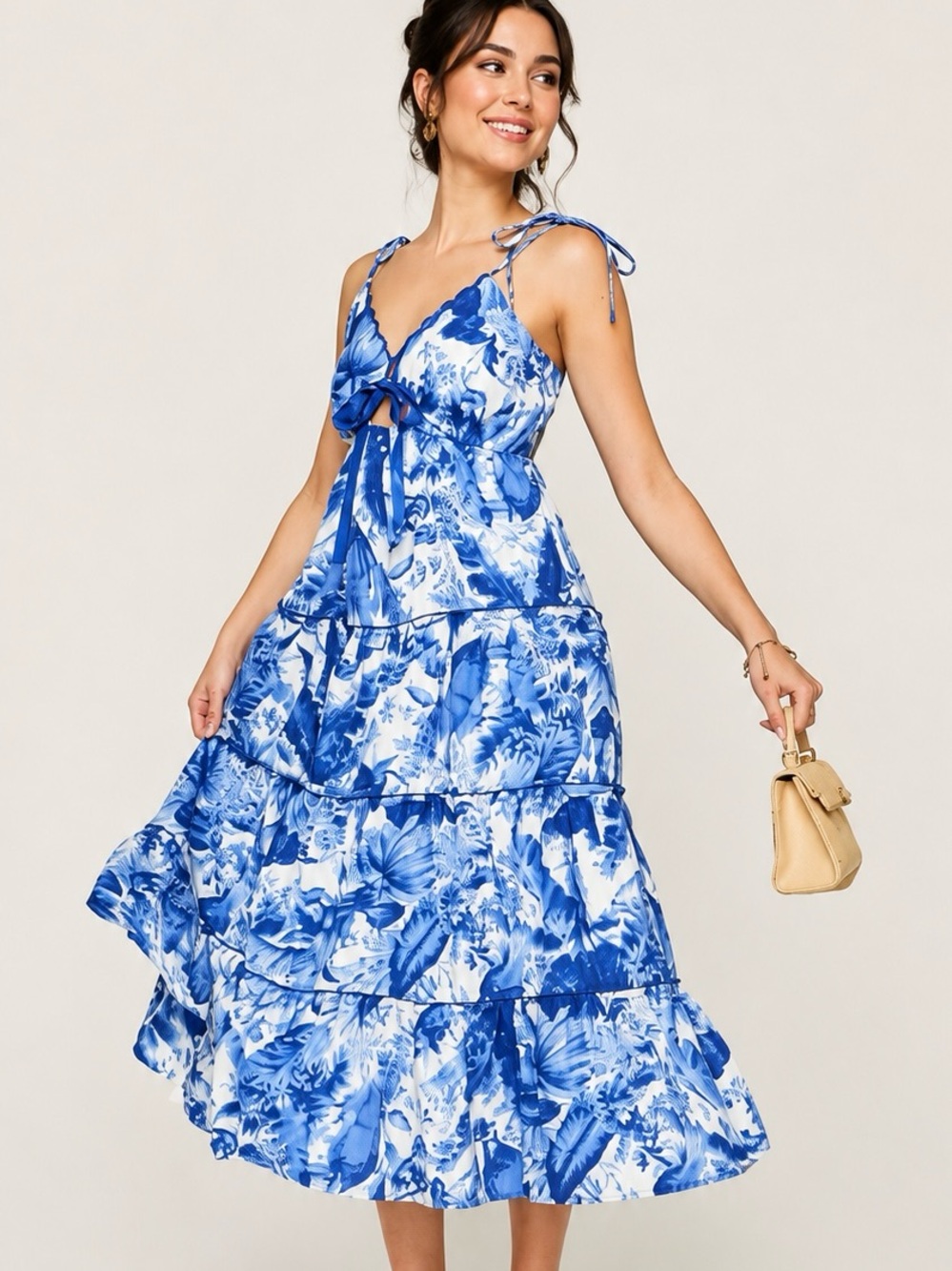 NWT Francesca's Collections Blue and White Floral MIDI Dress